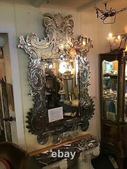 Monumental Museum Quality Venetian Hand Cut Beveled Glass Mirror Circa 1900