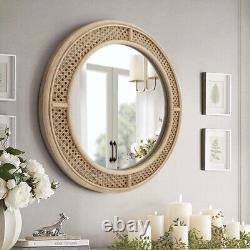 NEW West Elm Large Round Mirror Wicker Rattan Boho Wall Hanging Decor 24 Diam