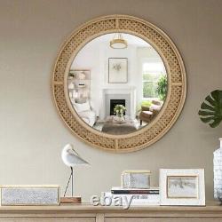 NEW West Elm Large Round Mirror Wicker Rattan Boho Wall Hanging Decor 24 Diam