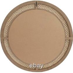 NEW West Elm Large Round Mirror Wicker Rattan Boho Wall Hanging Decor 24 Diam