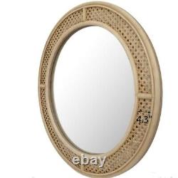 NEW West Elm Large Round Mirror Wicker Rattan Boho Wall Hanging Decor 24 Diam