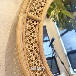 NEW West Elm Large Round Mirror Wicker Rattan Boho Wall Hanging Decor 24 Diam