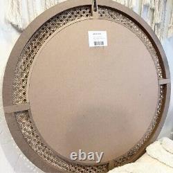 NEW West Elm Large Round Mirror Wicker Rattan Boho Wall Hanging Decor 24 Diam