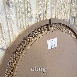 NEW West Elm Large Round Mirror Wicker Rattan Boho Wall Hanging Decor 24 Diam