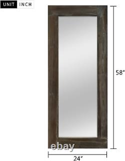 NeuType 58x24 Rustic Full Length Mirror Vintage Wood Framed Large Bedroom Wall