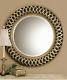 New Large 45 Round Antiqued Silver & Gold Wall Mirror Contemporary Woven Style