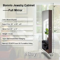 New Large Jewelry Mirror Cabinet Organizer Armoire Wall/Door Mounted Lockable