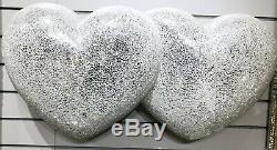 New, Large Silver Mirrored Crackle Mosaic 2 Hearts Wall Decor, Wall Hanging