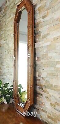 ONE Vtg LARGE Tall Bamboo Wall Mirror-Narrow Palm Beach Boho Coastal Mirror
