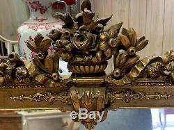 OUTSTADING LARGE ANTIQUE Ornate French Gold Guilt Carved Wood Wall Mirror
