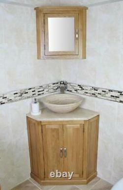 Oak Furniture Wall Mounted Mirrored Bathroom Unit Corner Storage Cabinet