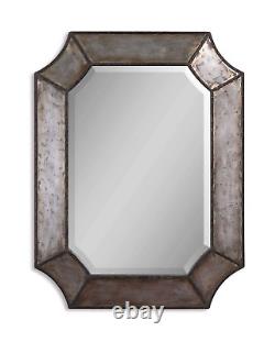 Octagonal Silver Bronze Vanity Wall Mirror Distressed Hammered Aluminum Large 32