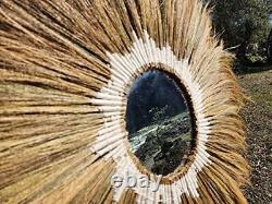 Ohilo Large Rayung Fringed Wall Boho Mirror Tiger Grass Wall Hanging