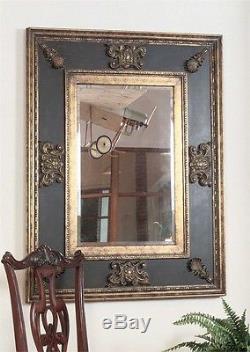 Old World Tuscan Ornate Black Antique Gold Cadence Wall Mirror Large 60x48