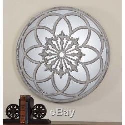 Ornate Distressed Ivory Round Wall Mirror Large 40 Art French Country Farmhouse