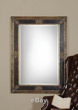 Ornate Extra Large Black Gold Wall Mirror Masculine Antique