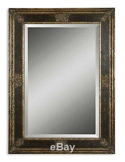 Ornate Extra Large Black Gold Wall Mirror Masculine Antique