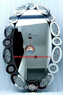 Oval Diamond Crush Crystal Sparkly Decorative Wall Mirror Large 60x100cm