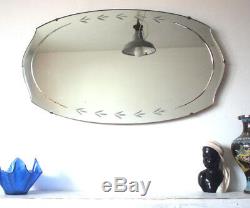 Oval Frameless Antique Art Deco Wall Mirror 1920s Vintage Large Bevelled Edge