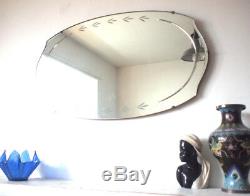 Oval Frameless Antique Art Deco Wall Mirror 1920s Vintage Large Bevelled Edge