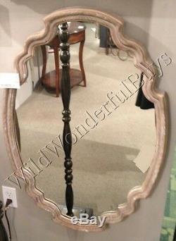 Oval Wall Mirror Aged Washed Wood 35H Curved Shaped Large Shield Farmhouse