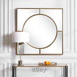Oversize Large Circle in Square Wall Mirror Gold Bulls Eye Classic Minimalist