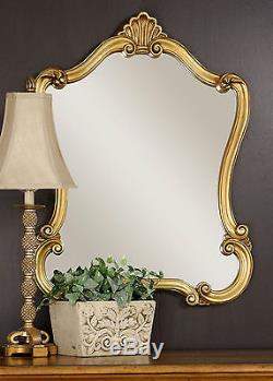 Pair Large 35 Antiqued Gold Leaf Wall Vanity Mirror Vintage Shape