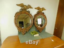 Pair Large Vintage Gold Bullseye American Eagle 29 Syroco Wall Hanging Mirrors