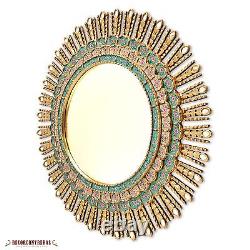 Peruivian Hand-painted glass Large Decorative Round Wall Mirror with Gold leaf