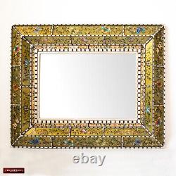 Peruvian Hand-Painted glass Rectangle Mirror wall art decor, Green Large Mirror