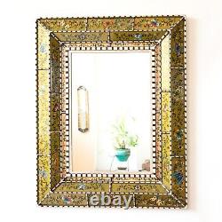 Peruvian Hand-Painted glass Rectangle Mirror wall art decor, Green Large Mirror