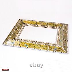 Peruvian Hand-Painted glass Rectangle Mirror wall art decor, Green Large Mirror