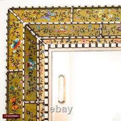 Peruvian Hand-Painted glass Rectangle Mirror wall art decor, Green Large Mirror