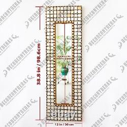 Peruvian Handmade Large Narrow Hanging Long Gold Mosaic Mirror 38.8H Wall Decor
