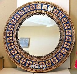 Punched Tin Round Mirror Mexican Talavera Tile Bronze Large 25 Wall Hang