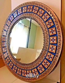 Punched Tin Round Mirror Mexican Talavera Tile Bronze Large 25 Wall Hang