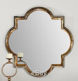 Quatrefoil Hammered Metal Copper Gold Wall Mirror Large 40 Boho Chic Horchow