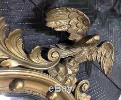 RARE Vintage Antique Large Gold Leaf Wood EAGLE MIRROR Round Wall Bird Mirror
