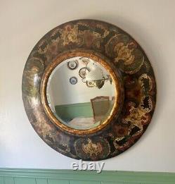 Rare Large Vintage Round Decoupage Elegant Paisley Wall Mirror Versace Design