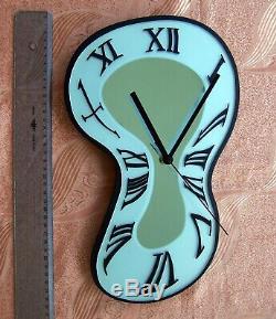 Rare large Dali style wall Melting clock 1990s Roman numerals mirror glass wood