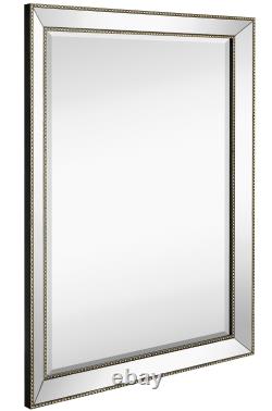 Rectangular Beveled Mirror Large Framed Wall Mirror With Angled Frame And Bead