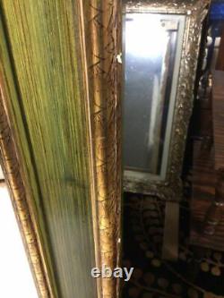 Rectangular Green And Gold Large Wall Mirror With Beveled Edge