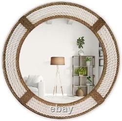 Rope Wall Mirror Large Framed Wall Mounted Nautical Jute Rope for Rustic Farm