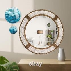 Rope Wall Mirror Large Framed Wall Mounted Nautical Jute Rope for Rustic Farm