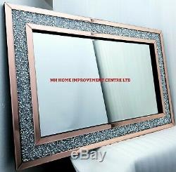 Rose Gold Diamond Crush Crystal Sparkly Wall Mirror Large 120x80cm Slight Flaws