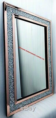 Rose Gold Diamond Crush Crystal Sparkly Wall Mirror Large 120x80cm Slight Flaws