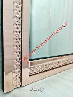 Rose Gold Exposed Floating Crystal Sparkly Wall Mirror Large 120x80cm Flaws