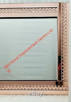 Rose Gold Exposed Floating Crystal Sparkly Wall Mirror Large 120x80cm Flaws