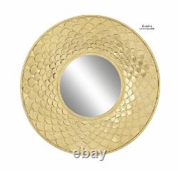 Round Golden Wall Mirror Metal Glam 3D Frame Large Mantle Entryway Accent Decor