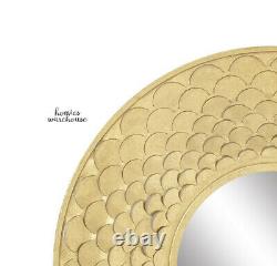 Round Golden Wall Mirror Metal Glam 3D Frame Large Mantle Entryway Accent Decor
